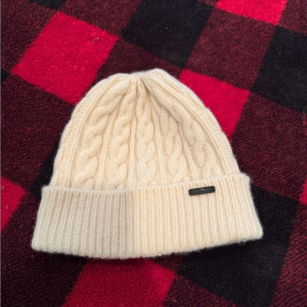 Burberry Cream Wool Knit Hat